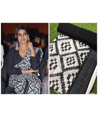black Digital printed Linen partywear Bollywood saree with blouse 2