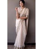 cream Embroidery georgette partywear Bollywood saree with blouse