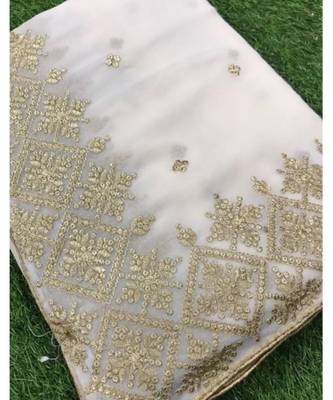 cream Embroidery georgette partywear Bollywood saree with blouse 2