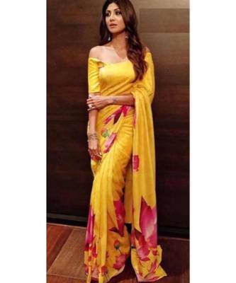 yellow Digital printed georgette partywear Bollywood saree with blouse 1