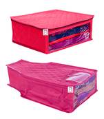 atorakushon   Fabric Saree Cover Garments Cover Bag Clothes Storage Wardrobe Organiser Set of 2 (Pink)