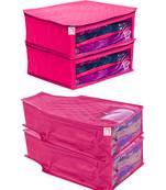 atorakushon   Fabric Saree Cover Garments Cover Bag Clothes Storage Wardrobe Organiser Set of 4 (Pink)