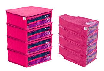 atorakushon   Fabric Saree Cover Garments Cover Bag Clothes Storage Wardrobe Organiser Set of 8 (Pink) 1