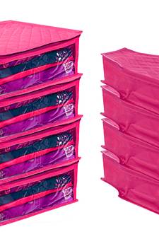 atorakushon   Fabric Saree Cover Garments Cover Bag Clothes Storage Wardrobe Organiser Set of 8 (Pink)