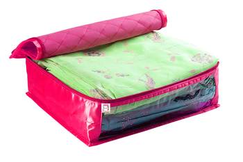 atorakushon   Fabric Saree Cover Garments Cover Bag Clothes Storage Wardrobe Organiser Set of 8 (Pink) 3
