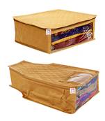 atorakushon   Fabric Saree Cover Garments Cover Bag Clothes Storage Wardrobe Organiser Set of 2 (Gold)