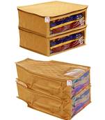 atorakushon   Fabric Saree Cover Garments Cover Bag Clothes Storage Wardrobe Organiser Set of 4 (Gold)