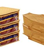 atorakushon   Fabric Saree Cover Garments Cover Bag Clothes Storage Wardrobe Organiser Set of 5 (Gold)