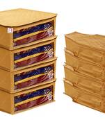 atorakushon   Fabric Saree Cover Garments Cover Bag Clothes Storage Wardrobe Organiser Set of 8 (Gold)