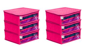 atorakushon   Fabric Saree Cover Garments Cover Bag Clothes Storage Wardrobe Organiser Pack of 6 (Pink) 1