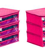 atorakushon   Fabric Saree Cover Garments Cover Bag Clothes Storage Wardrobe Organiser Pack of 6 (Pink)