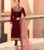 Wine Color Georgette Satin Party Suit 