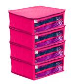 Atorakushon Satin Fabric 4 Piece Saree Cover Clothes Storage Bags Garments Wardrobe Organiser (Pink)