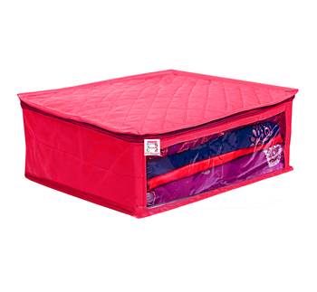Atorakushon Satin Fabric 4 Piece Saree Cover Clothes Storage Bags Garments Wardrobe Organiser (Pink) 2