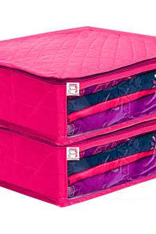 atorakushon   Fabric Saree Cover Garments Cover Bag Clothes Storage Wardrobe Organiser Pack of 2 (Pink)