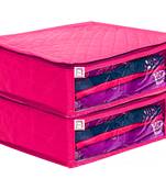atorakushon   Fabric Saree Cover Garments Cover Bag Clothes Storage Wardrobe Organiser Pack of 2 (Pink)