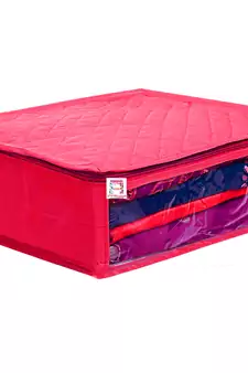 atorakushon   Fabric Saree Cover Garments Cover Bag Clothes Storage Wardrobe Organiser Pack of 2 (Pink)