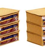 atorakushon   Fabric Saree Cover Garments Cover Bag Clothes Storage Wardrobe Organiser Pack of 6 (Gold)