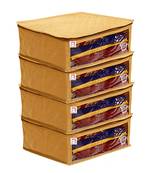 atorakushon   Fabric Saree Cover Garments Cover Bag Clothes Storage Wardrobe Organiser Pack of 4 (Gold)