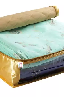 atorakushon   Fabric Saree Cover Garments Cover Bag Clothes Storage Wardrobe Organiser Pack of 4 (Gold)