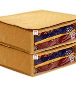 atorakushon   Fabric Saree Cover Garments Cover Bag Clothes Storage Wardrobe Organiser Pack of 2 (Gold)