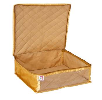 atorakushon   Fabric Saree Cover Garments Cover Bag Clothes Storage Wardrobe Organiser Pack of 1 (Gold) 3
