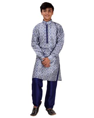 Blue printed cotton silk boys-kurta-pyjama 1