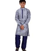 Blue printed cotton silk boys-kurta-pyjama