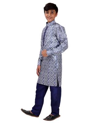 Blue printed cotton silk boys-kurta-pyjama 3