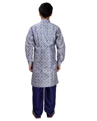 Blue printed cotton silk boys-kurta-pyjama 5