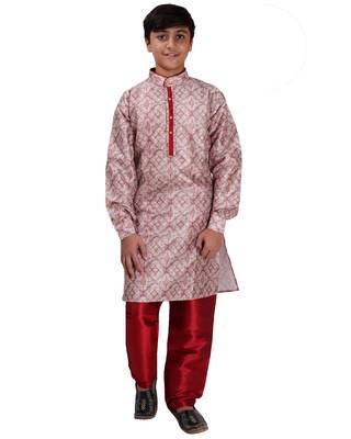 Maroon printed cotton silk boys-kurta-pyjama 1