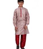 Maroon printed cotton silk boys-kurta-pyjama