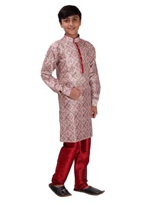 Maroon printed cotton silk boys-kurta-pyjama 2