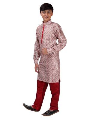 Maroon printed cotton silk boys-kurta-pyjama 3