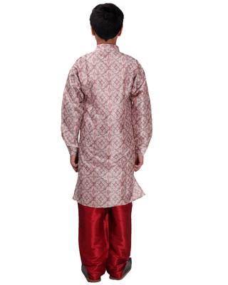 Maroon printed cotton silk boys-kurta-pyjama 5