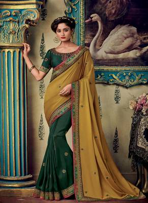 Mustard embroidered fancy fabric saree with blouse 1