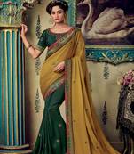 Mustard embroidered fancy fabric saree with blouse