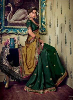 Mustard embroidered fancy fabric saree with blouse 2