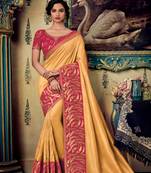 Cream embroidered fancy fabric saree with blouse