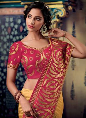 Cream embroidered fancy fabric saree with blouse 2