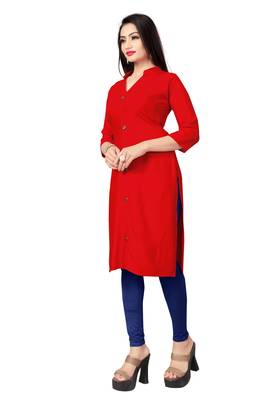 Red embroidered rayon kurtas-and-kurtis 4