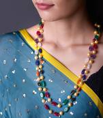 Gold Tone Multicolor Beads Necklace