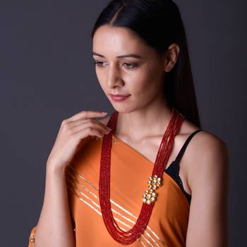 Red Gold Tone Kundan Inspired Necklace 3