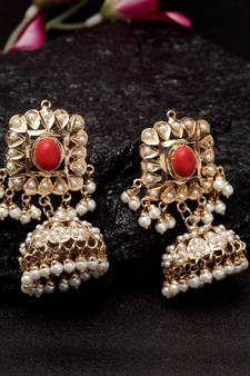 Gold pearls jhumkas