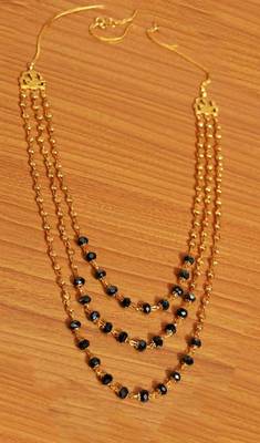 Black Crystal & Gold Bead Necklace 1
