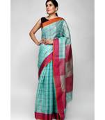 Blue and Magenta Tissue Linen Saree with Blouse