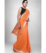 Orange Cotton Saree with Silver Zari and Blouse