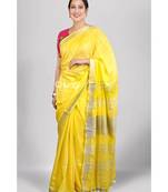 Yellow Cotton Saree with Silver Zari Border and Blouse