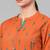 Women Orange A-Line Rayon Mirror Embroidery Mandarin Collar Long Kurta