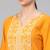 Women Yellow Straight Rayon Printed Round Neck Long Kurta
